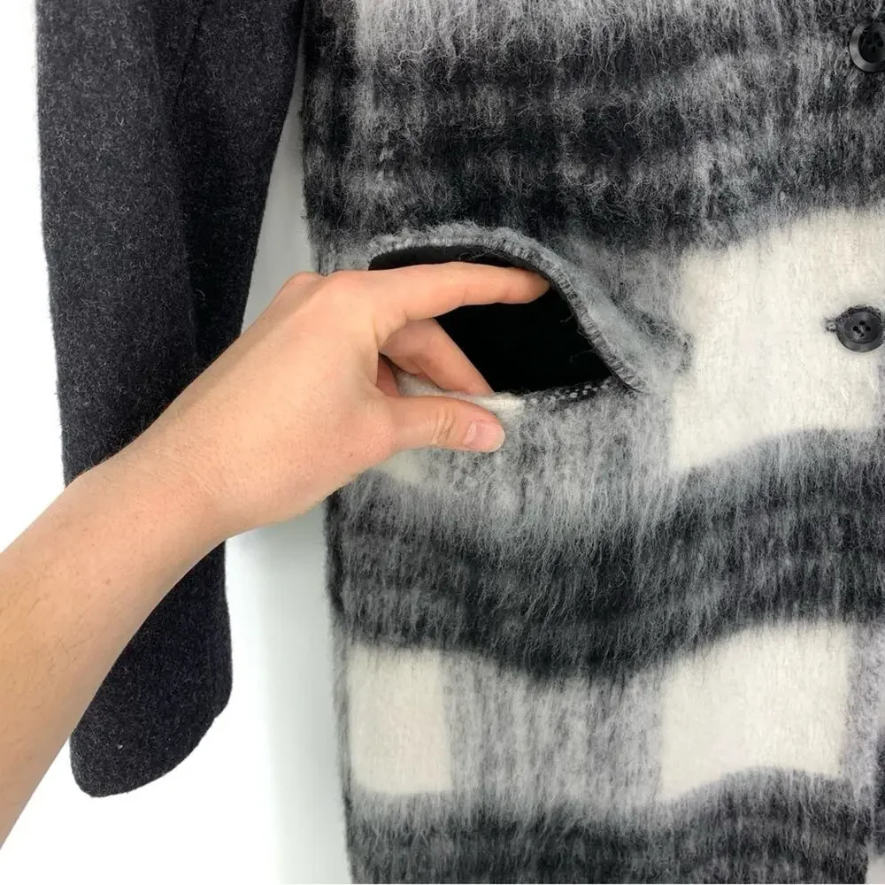 SAYLOR Brushed Wool Long Coat Buffalo Check Black White M